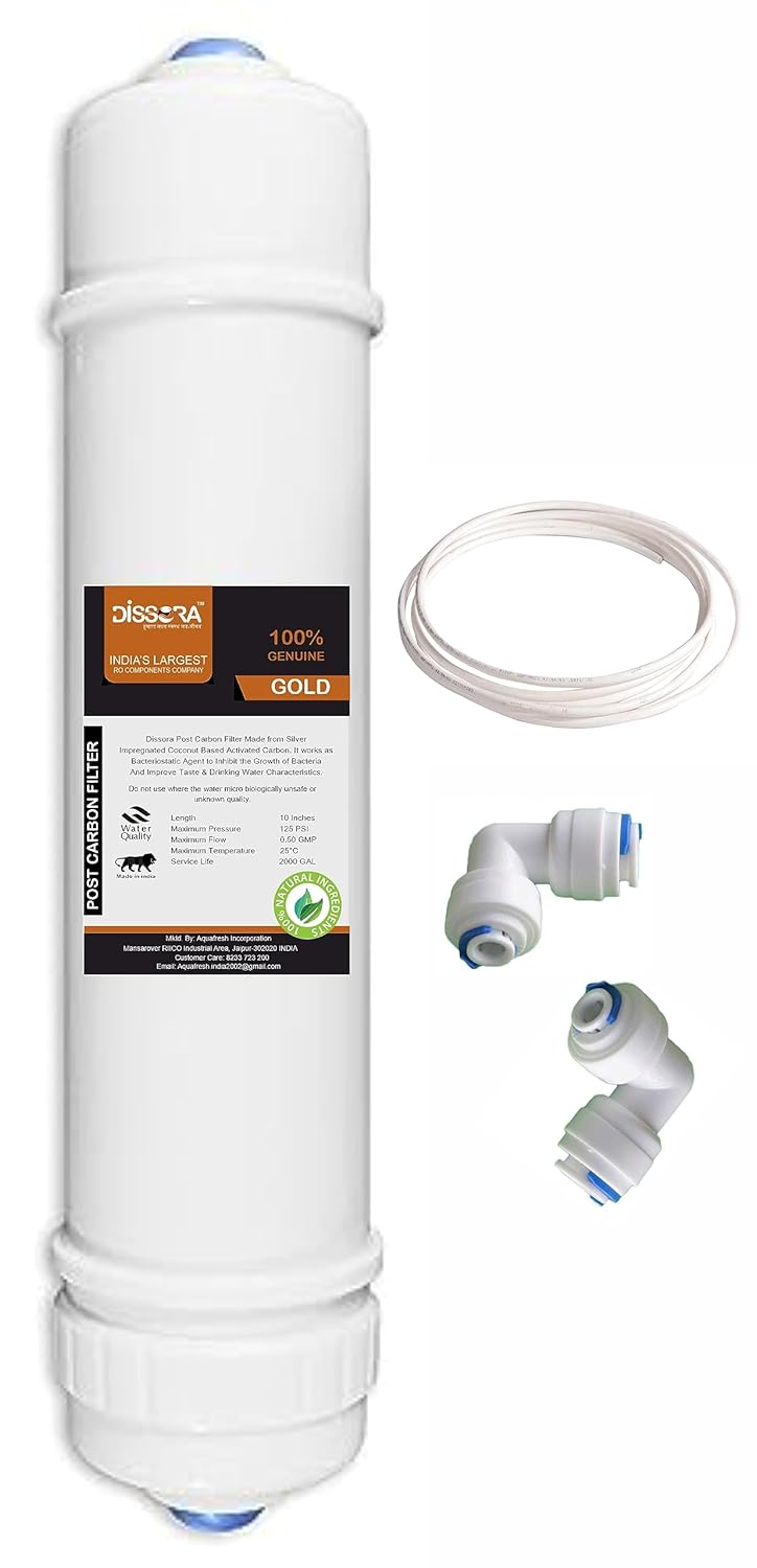Dissora Gold 10 Inch Inline Post Carbon Filter Block Cartridge Suitable for All Kind of RO UV UF Water Purifier - Image 1