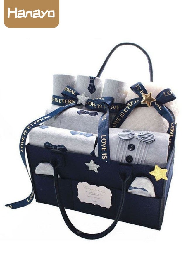 Hanayo طقم هدايا للأطفال حديثي الولادة 13 قطعة - طقم ملابس أطفال ناعمة للغاية - طقم ملابس وإكسسوارات لهدايا استحمام الأطفال حديثي الولادة - طقم هدايا للأطفال حديثي الولادة من 0-3 أشهر للبنات والأولاد (كحلي) - Image 1