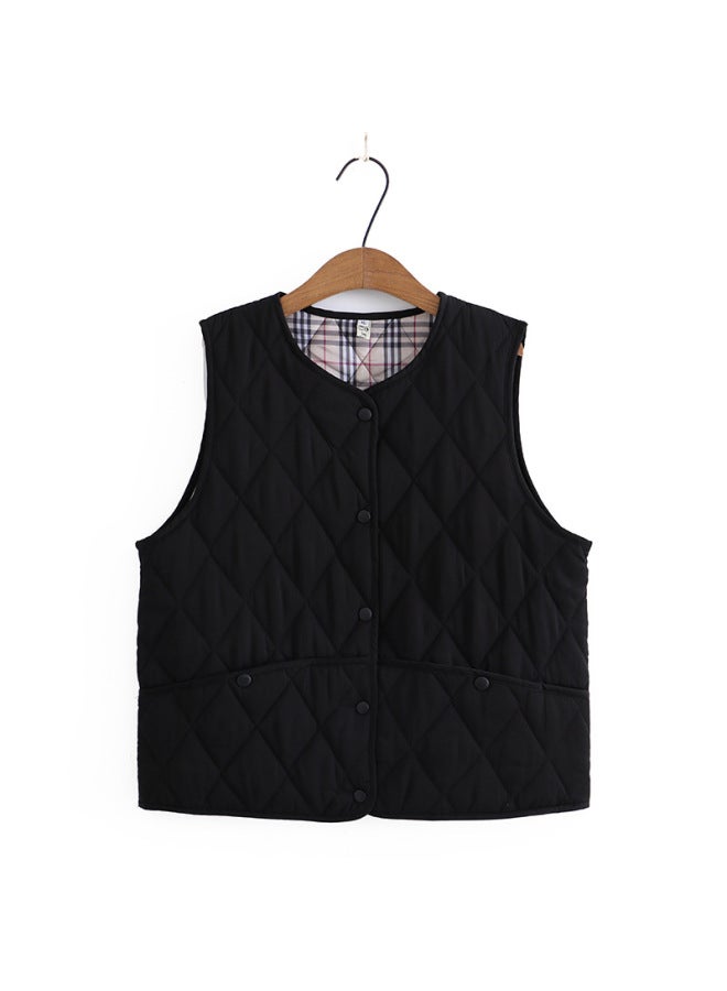 Large Size Women's Korean-style Fashionable Diamond Plaid Cotton Vest Autumn Loose All-match Warm Waistcoat NY5152 