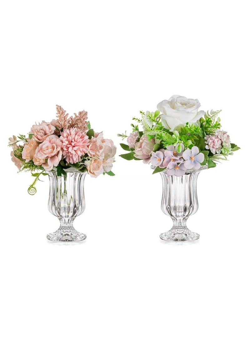Set of 2 Small Pedestal Flower Vases Footed Urn for Flowers, Dining Table Decoration - Image 1