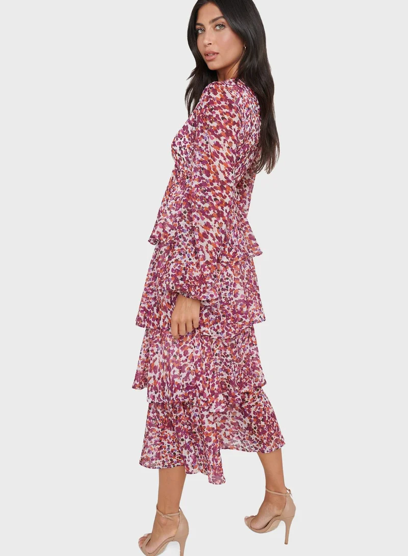 PRETTY LAVISH Ruffle Midi Dress