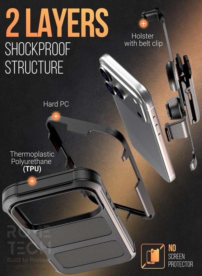 ROME TECH Designed for iPhone 17 Pro Max Case with Belt Clip Holster, Kickstand Slim Cover Phone Case for iPhone 17 Pro Max - Black - Image 3