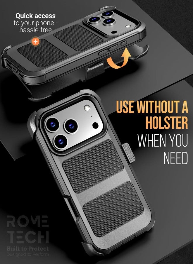 ROME TECH Designed for iPhone 17 Pro Max Case with Belt Clip Holster, Kickstand Slim Cover Phone Case for iPhone 17 Pro Max - Black - Image 4
