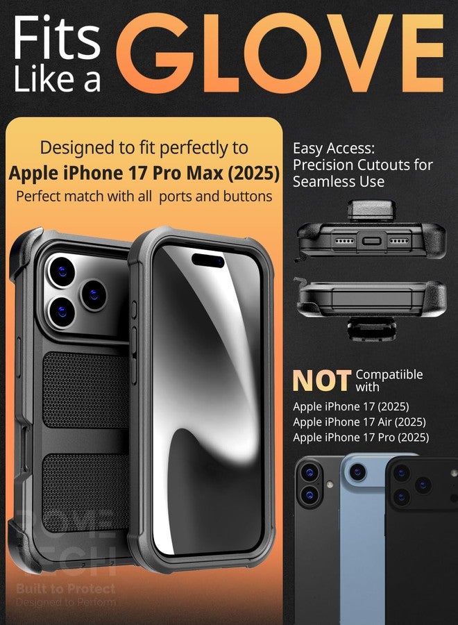 ROME TECH Designed for iPhone 17 Pro Max Case with Belt Clip Holster, Kickstand Slim Cover Phone Case for iPhone 17 Pro Max - Black - Image 2