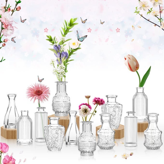 VASE FOR FLOWERS SET OF 12 VINTAGE GLASS VASES SMALL BUD VASE GREAT FOR ROOM DECORBEDROOM DECORHOME DECOR