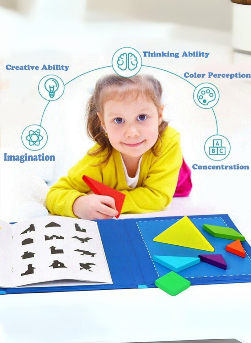 Magnetic Tangram Puzzle Game for Kids – Colorful Shape Matching Toy with Challenge Booklet – Develops Logical Thinking, Imagination, Focus and Fine Motor Skills – Educational Brain Teaser for Children Ages 3+ - Image 2