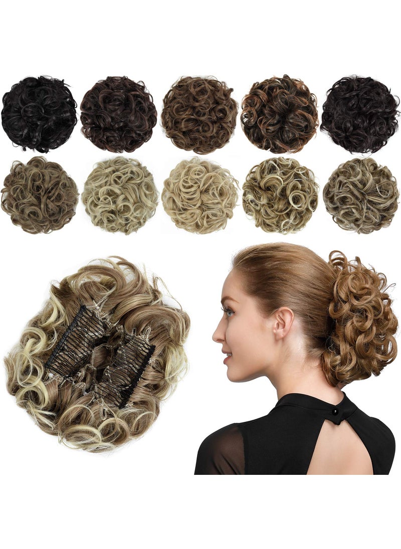 Rose bud Rose bud Chignon Hairpiece Curly Bun Extensions Scrunchie Updo Synthetic Combs in Messy Bun Hair Piece for Women Light Auburn to Bleach White Blonde 