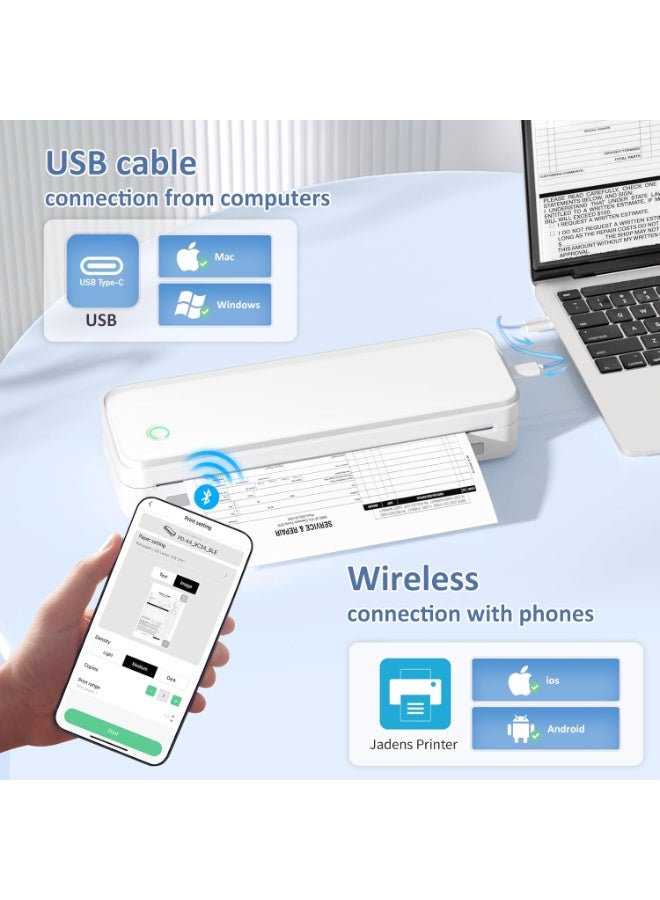 Inkless Portable Printer for Travel, Wireless Thermal Printer Supports 8.5 x 11 Inch US Letter Size, Bluetooth Machine Includes Carry Case and 3 Rolls of Thermal Paper Kit, White - Image 3