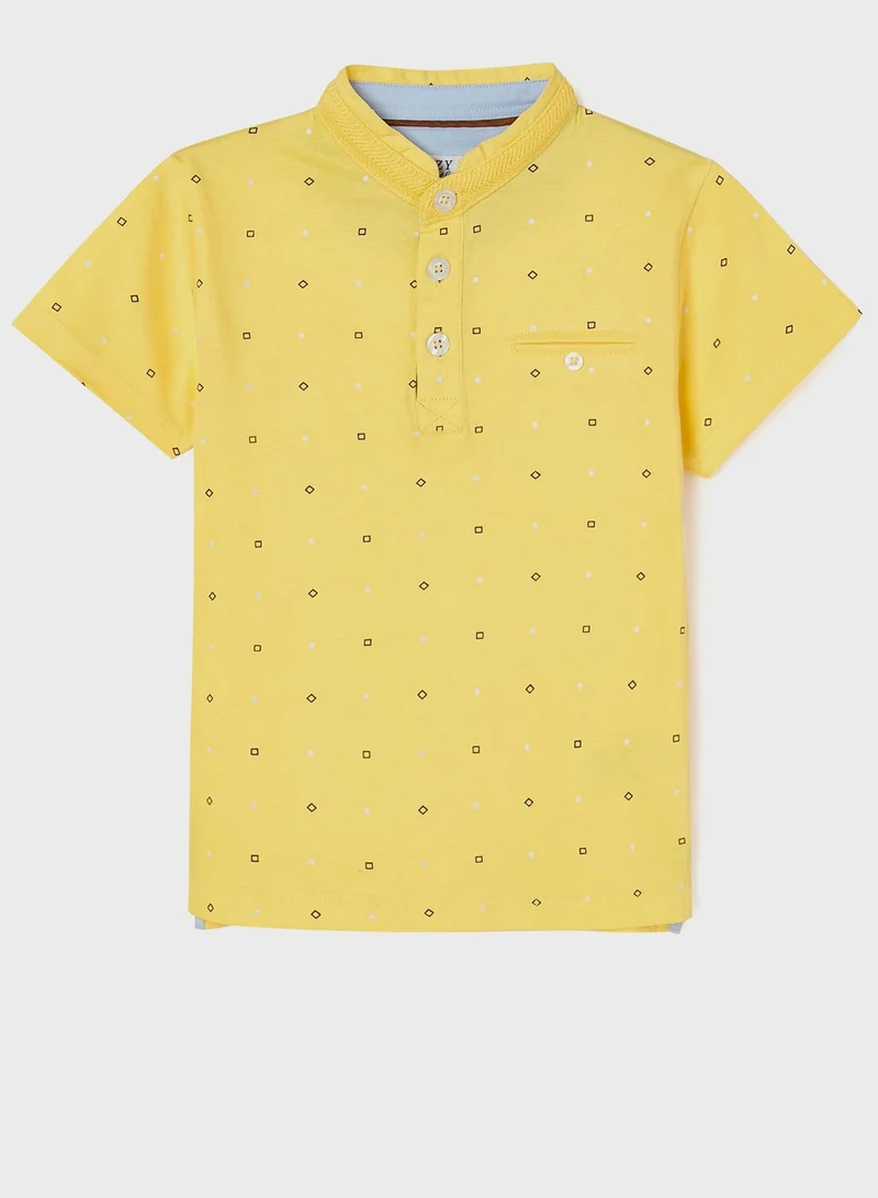 Zippy Kids Grandad Collar Printed T-Shirt