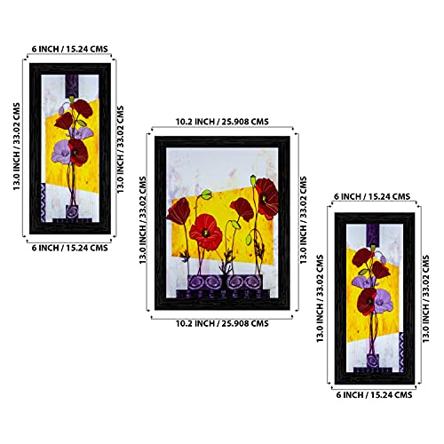 Indianara Set of 3 Multicolored Flowers in a Pot Framed Art Painting (1062BK) without glass 6 X 13, 10.2 X 13, 6 X 13 INCH - Image 2