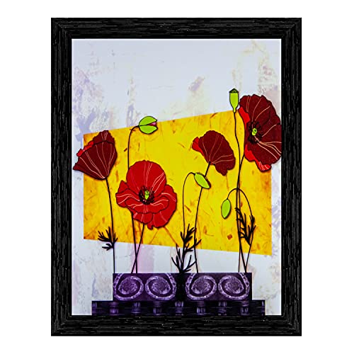Indianara Set of 3 Multicolored Flowers in a Pot Framed Art Painting (1062BK) without glass 6 X 13, 10.2 X 13, 6 X 13 INCH - Image 5