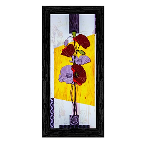 Indianara Set of 3 Multicolored Flowers in a Pot Framed Art Painting (1062BK) without glass 6 X 13, 10.2 X 13, 6 X 13 INCH - Image 4