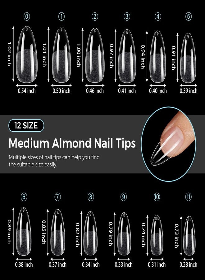TOMICCA Nail Tips Medium Almond Nail Tips 240Pcs Clear Acrylic Nails Pre-shape Gel Nails for Nail Extension False Nail Tips 12 Sizes - Image 5
