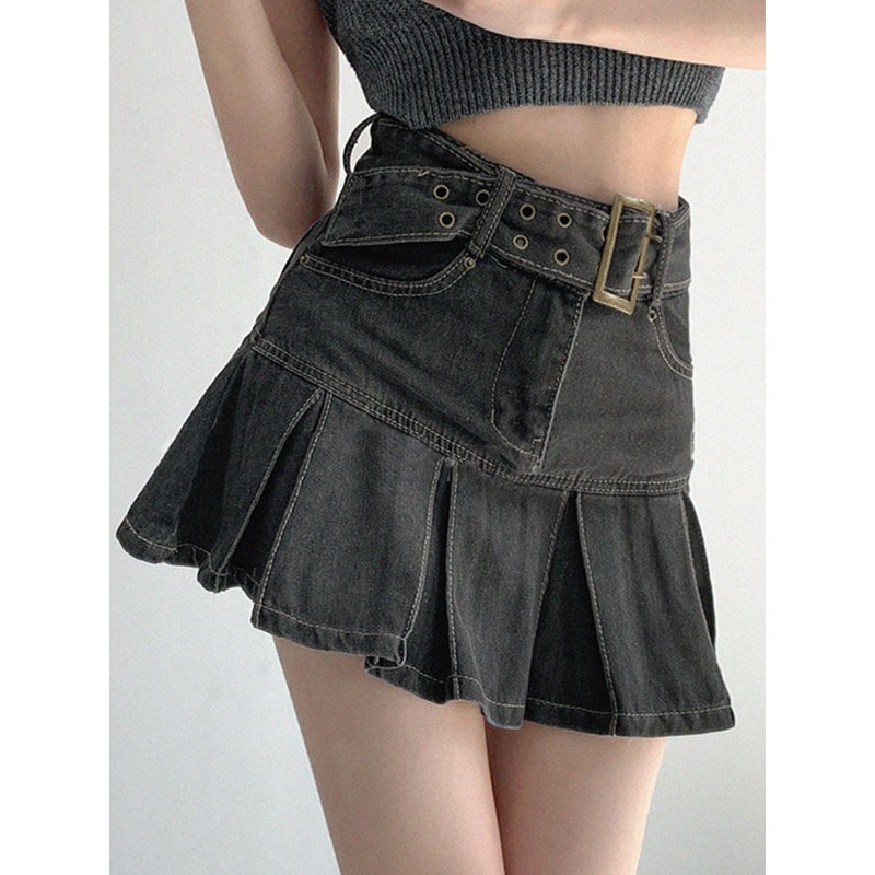 Denim Skirt Women'S Summer American Girl Retro High-Waisted New Style Pleated Skirt Short Skirt - Image 3