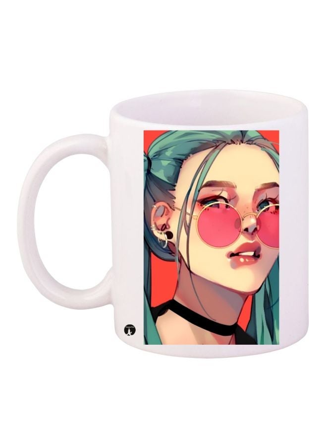 RYN Girl Printed Coffee Mug White/Pink/Green 11ounce