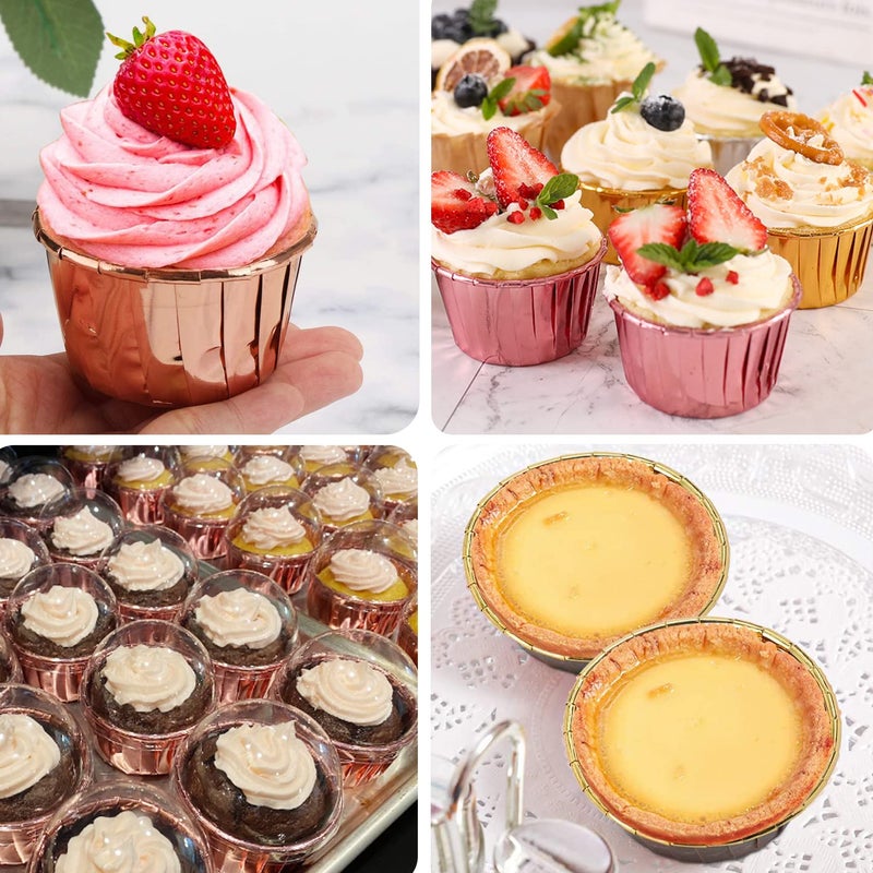 Free Air Foil Cupcake Liners with Lids 100Pack,Free-Air 3.5Oz Mini Muffin Liners Cupcake Baking Cups,Disposable Muffin Tins Cupcake Wrappers for Wedding Birthday Party, with Spoons-Champagne - Image 5