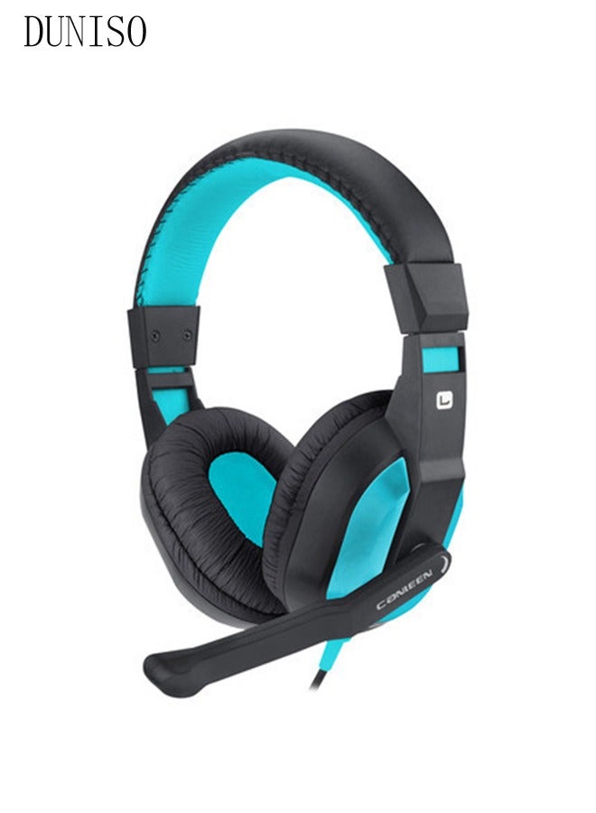 DUNISO Wired Gaming Headphones, Headset With Microphone, Subwoofer Headphones,For PS4, PS5, XOne, XSeries, Nintendo Switch And PC,Double Hole 3.5mm Interface，Blue  - Image 1