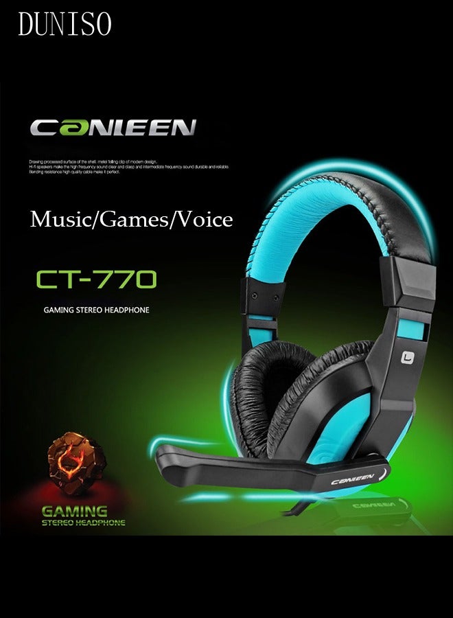 DUNISO Wired Gaming Headphones, Headset With Microphone, Subwoofer Headphones,For PS4, PS5, XOne, XSeries, Nintendo Switch And PC,Double Hole 3.5mm Interface，Blue  - Image 2