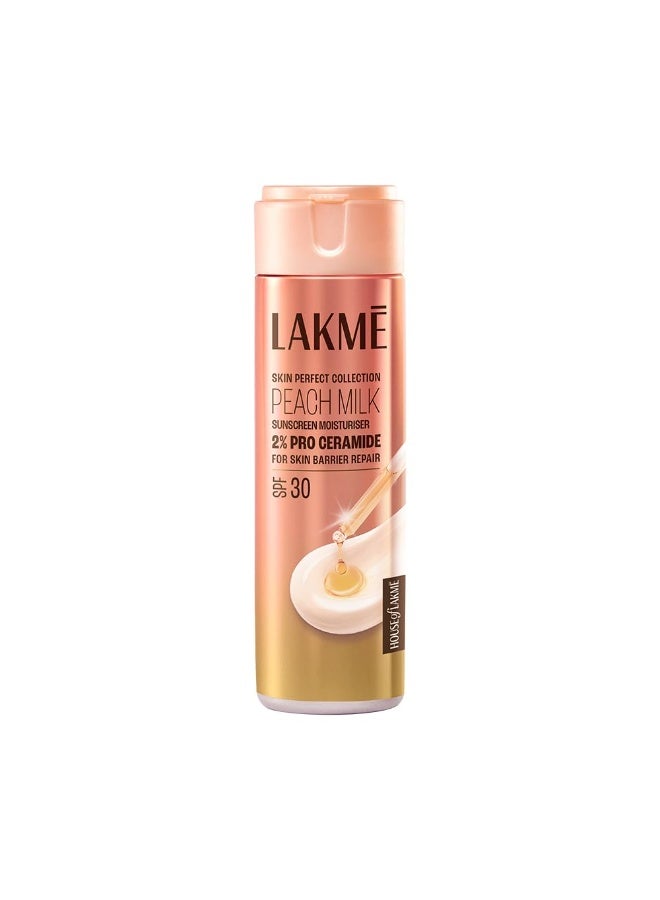 LAKME Lakmé Peach Milk Moisturiser SPF 30 with 2% Pro-Ceramide | Daily UV Defense, Hydrating & Skin Barrier Repair Face Cream | Lightweight, For Dry, Normal, Oily & Sensitive 200ml - Image 1