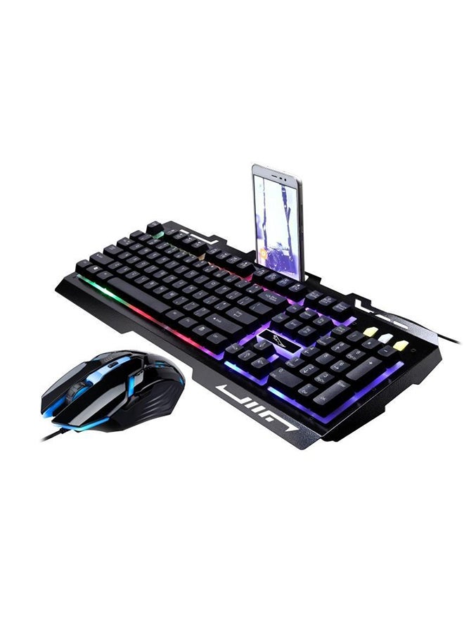 طقم مكون من لوحة مفاتيح سلكية للألعاب بإضاءة خلفية متعددة الألوان RGB مع منفذ USB موديل G700 مع ماوس - Image 1