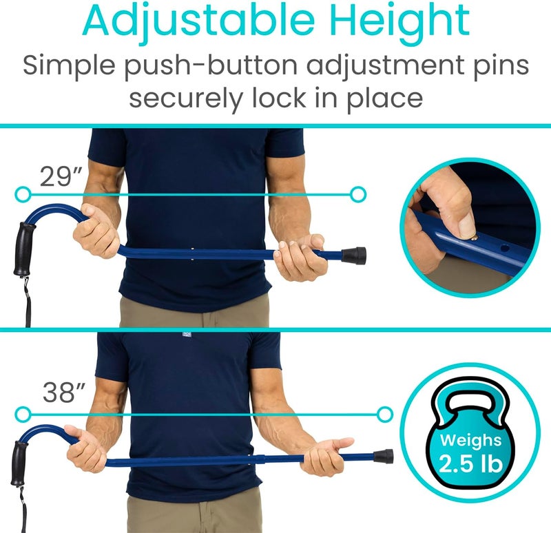 Vive Bariatric Walking Cane  Heavy Duty Adjustable Cane 2938 Supports Up to 600lb  Ergonomic Offset Hand Grip  Walking Stick for Men Women Senior Adult  34 Inch Rubber Weighs 25 lbs - Image 3