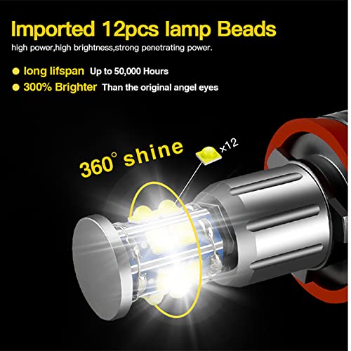 APMAT H8 LED Angel Eyes Halo Bulb Light Compatible for BMW E90 E92 E70 E71 E82 E89 M6 1 3 5 Series X5 X6 Z4, 6000K Xenon 120W White Lamps Marker Lights - Image 3