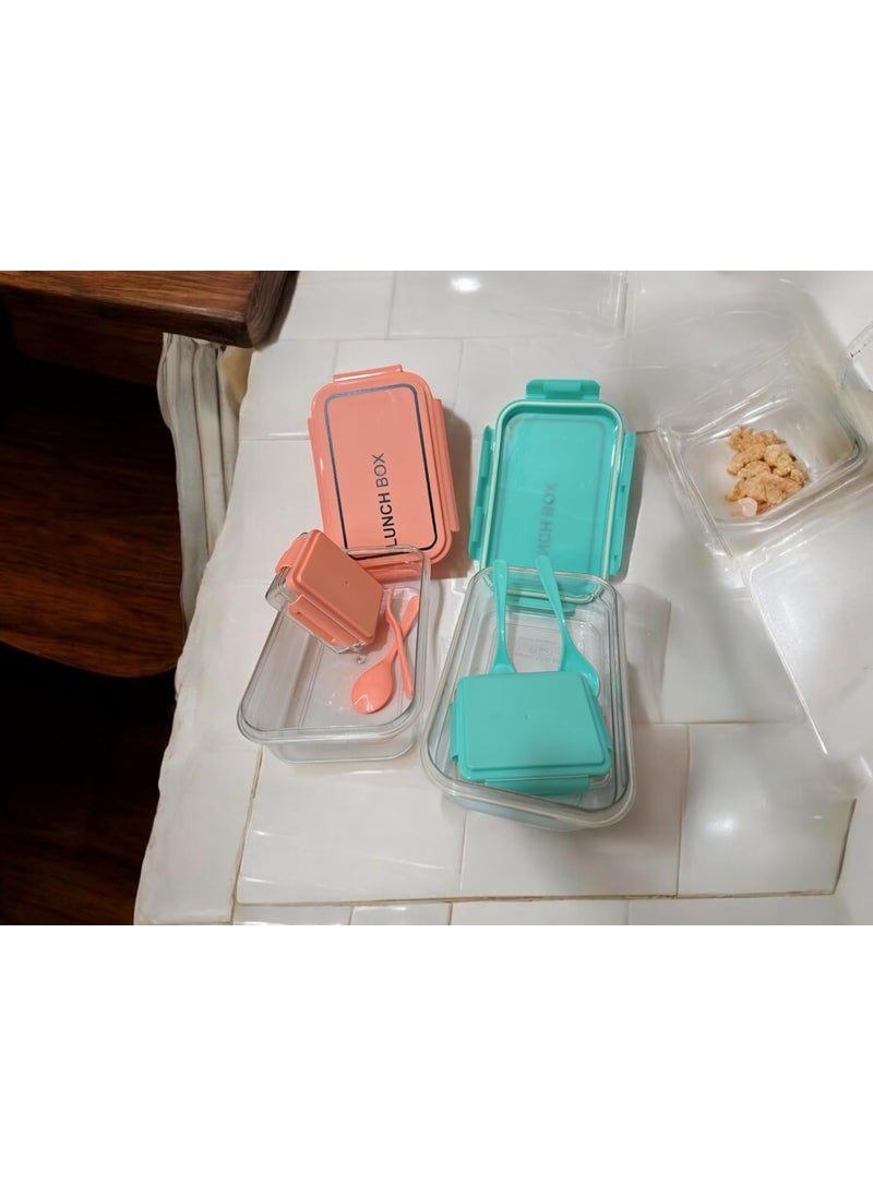Generic Lunch Box Set with Utensils Mint Green 2Layer Food Storage Container with Spoon and Fork  - Image 3