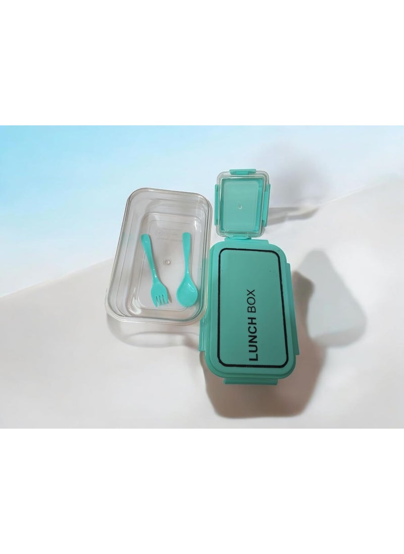 Generic Lunch Box Set with Utensils Mint Green 2Layer Food Storage Container with Spoon and Fork  - Image 1