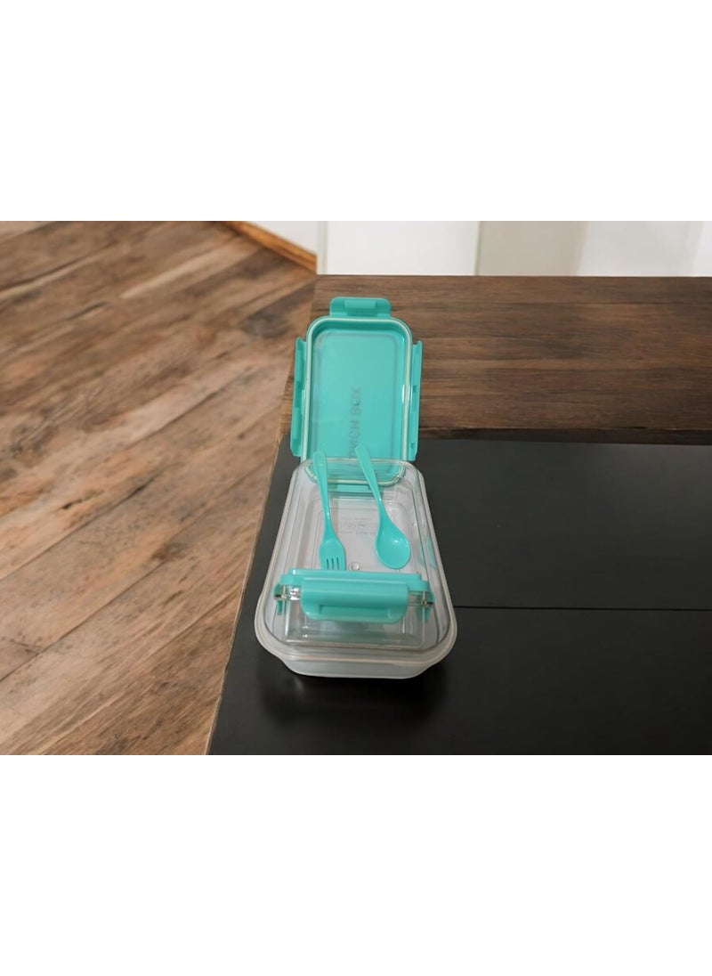 Generic Lunch Box Set with Utensils Mint Green 2Layer Food Storage Container with Spoon and Fork  - Image 4