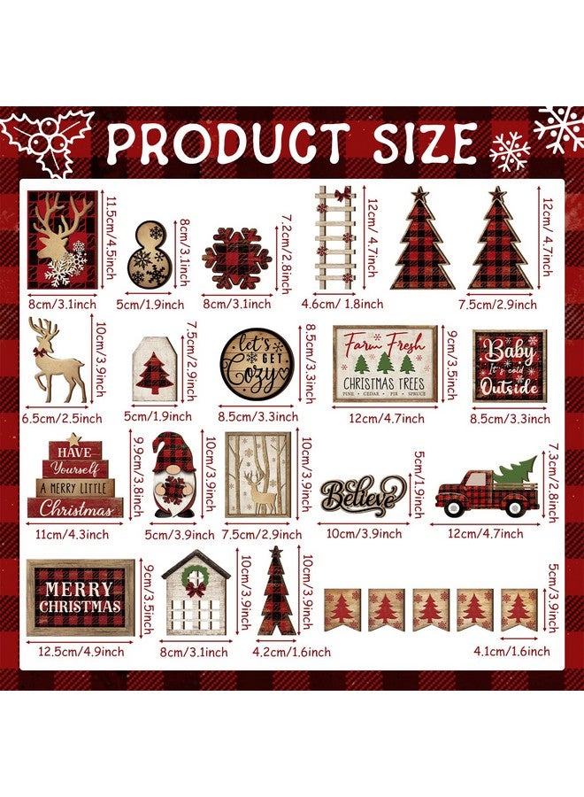 Shellwei 24 Pcs Christmas Tiered Tray Decor Wood Rustic Christmas Decoration for Home Table Shelf Christmas Winter Farmhouse Decor Xmas Trees Gnome Elk Snowflake Wooden Signs Buffalo Plaid Table Decor - Image 3