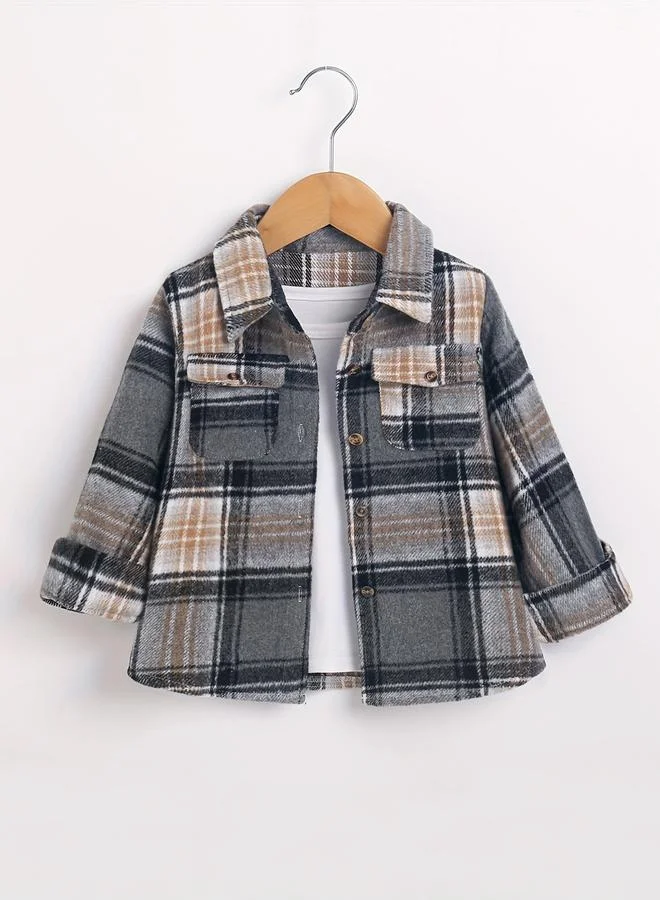 Take Two Take Two Boys Checked Button Up Pocket Detail Jacket