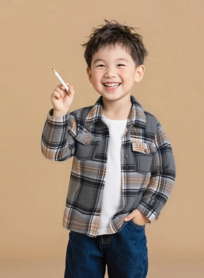 Take Two Take Two Boys Checked Button Up Pocket Detail Jacket