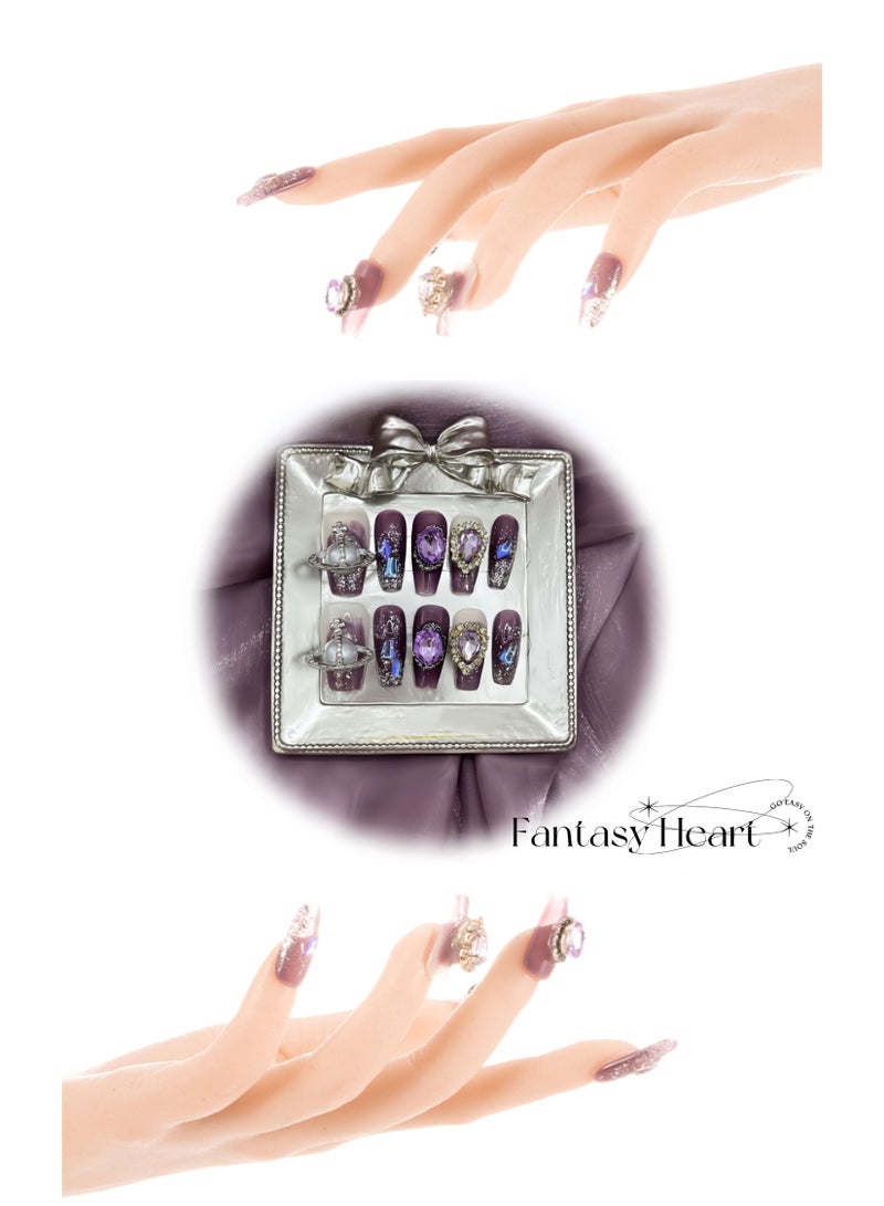 Nail Gifts Set for Women,Press on Nails for Make up Gifts,Handmade Fake Nails with Fantasy Heart - Image 1