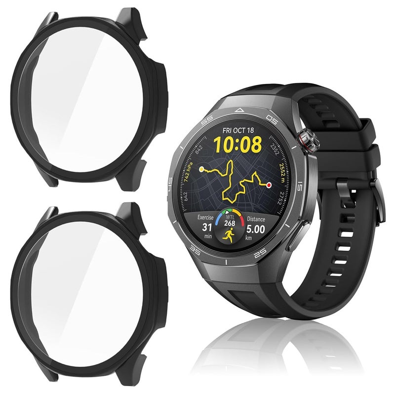 Bukela Huawei Watch GT5 Pro 46mm Hard PC Case with Full Coverage Anti-Scratch Tempered Glass Screen Protector, Shockproof, Black - Image 2