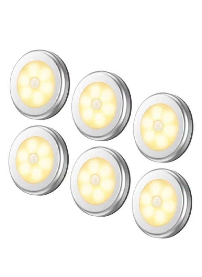 spa luxetique Pack of 6 Motion Sensor LED Night Lights, Battery-Powered Stick-On Lights for Closets,Stairs, and Cabinets (Warm White) 