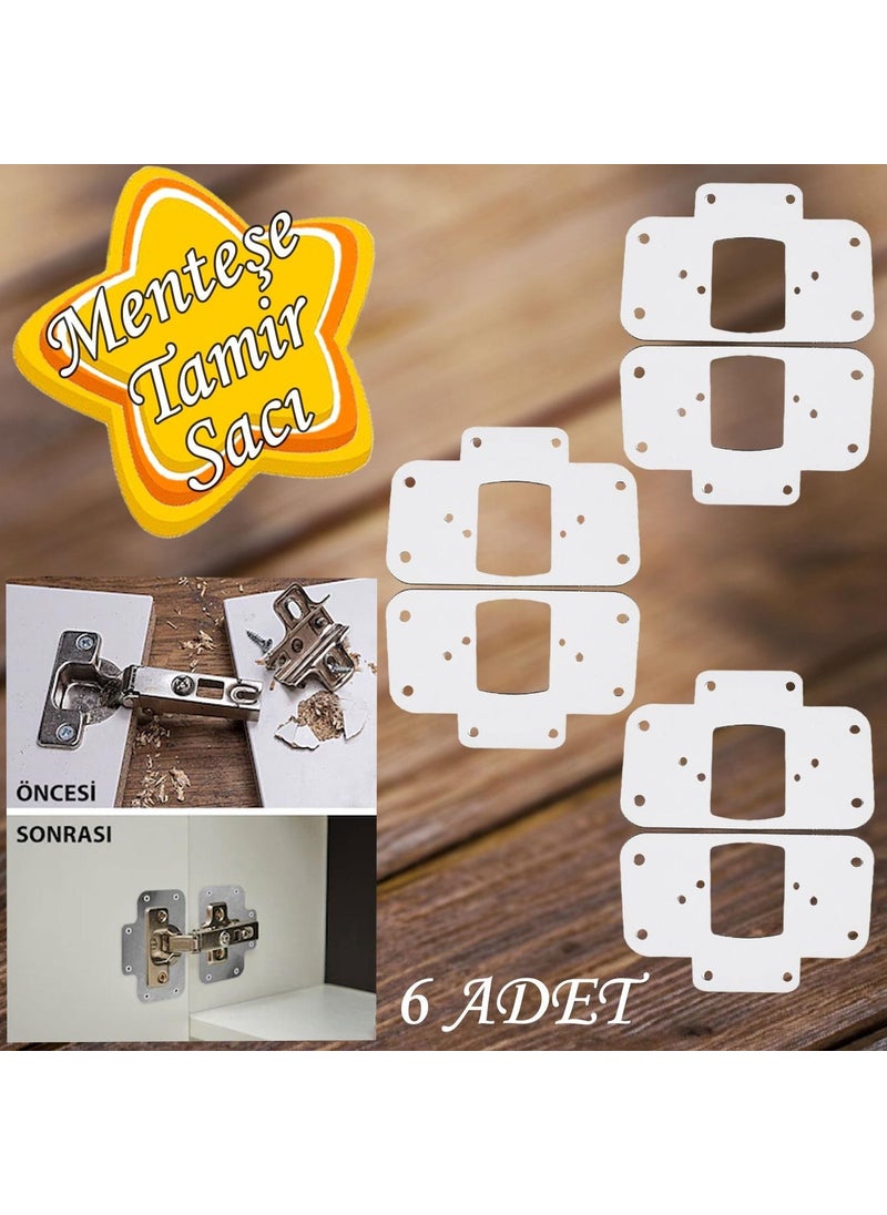 Glaswen Cabinet Door Stone Hinge Repair Sheet Practical Repair Kit White Metal Recess Plate 6.5 x 9 cm (6 Pieces)  - Image 1