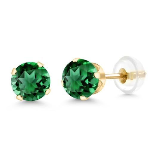 Gem Stone King 14K Gold Gemstone Birthstone Solitaire Stud Earrings | Round 6MM | Gold Earrings For Women Men - Image 1