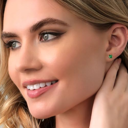Gem Stone King 14K Gold Gemstone Birthstone Solitaire Stud Earrings | Round 6MM | Gold Earrings For Women Men - Image 4