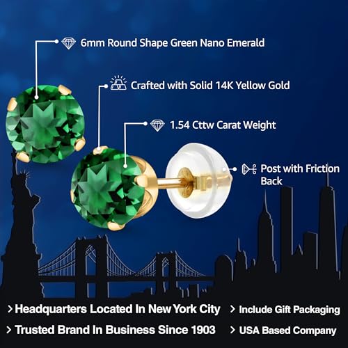 Gem Stone King 14K Gold Gemstone Birthstone Solitaire Stud Earrings | Round 6MM | Gold Earrings For Women Men - Image 2