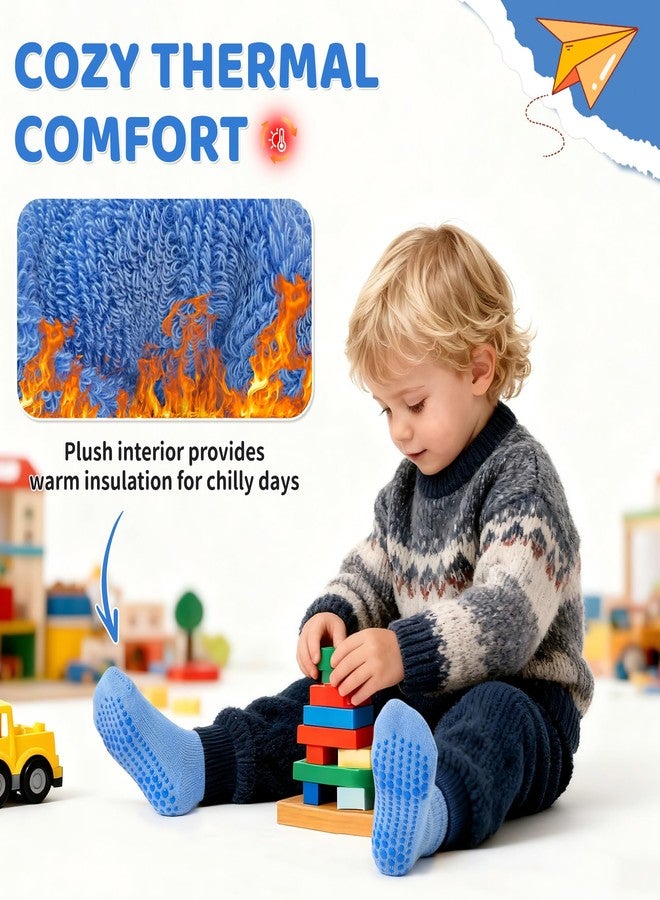 GRPSKCOS Toddler Thick Grip Socks, 6 Pairs Kids Winter Socks Non Slip Sock for Boys Kids 1-7 Years, #1 Boys- 6 Pairs, 5-7 years - Image 3