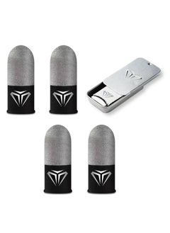 Dominy Silver Fiber Gaming Finger Sleeves with Silver Metal Storage Case, Anti-Sweat, Ultra-Thin Touch Screen Thumb Gloves for PUBG, COD, FORTNITE - 2 Pairs (4 Pieces)  - Image 1