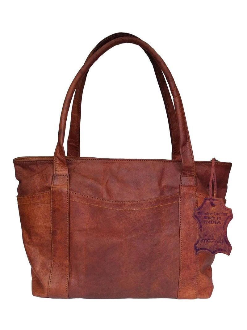Madosh Womens Valentine Gift Shoulder Handbag Genuine Leather Brown Tote Everyday Ladies Purse Shopper Bag - Image 1