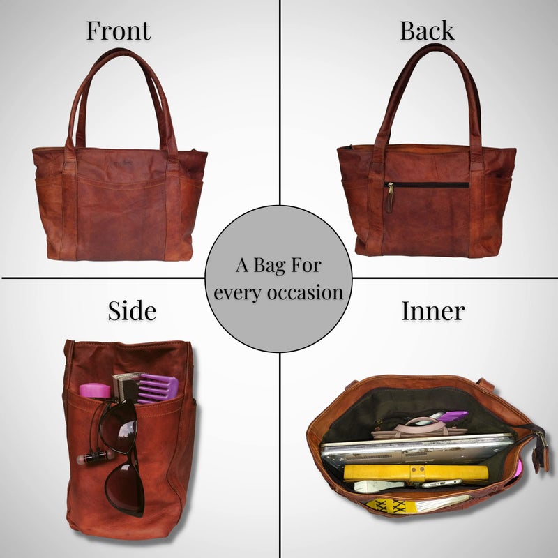 Madosh Womens Valentine Gift Shoulder Handbag Genuine Leather Brown Tote Everyday Ladies Purse Shopper Bag - Image 2