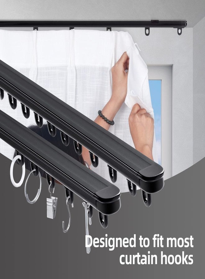 ZSTARR Retractable Ceiling Curtain Track, Measurement-Free Curtain Track 33.5''-59'',For Room Divider, Shower Curtain, Parallel bay window, RV Curtain Track (Black) - Image 2