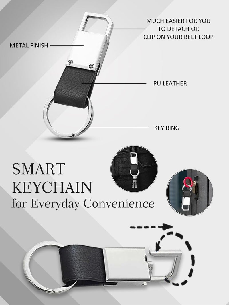 Relish Gift Combo Box of Men's Black Analog Leather Strap Watch, Texture Wallet, Leather Belt and Metal Hook Keychain - Image 5