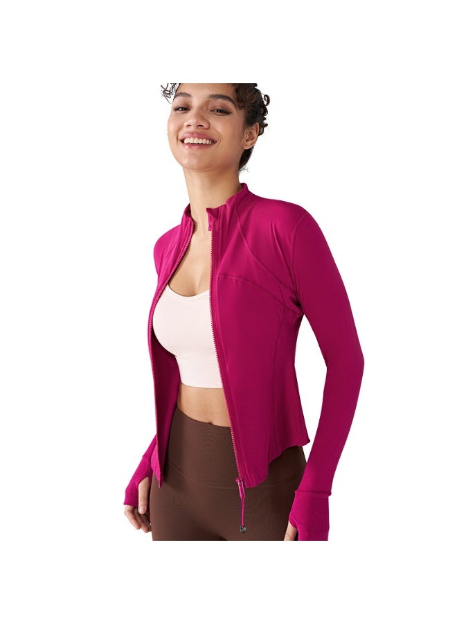 النساء الأكمام الطويلة رقيقة تناسب الوقوف طوق حماية الشمس سترة رياضية تنفس بدلة اليوغا ورد الوردي - Image 1