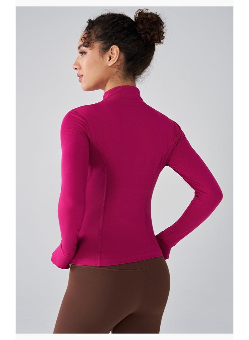 النساء الأكمام الطويلة رقيقة تناسب الوقوف طوق حماية الشمس سترة رياضية تنفس بدلة اليوغا ورد الوردي - Image 3