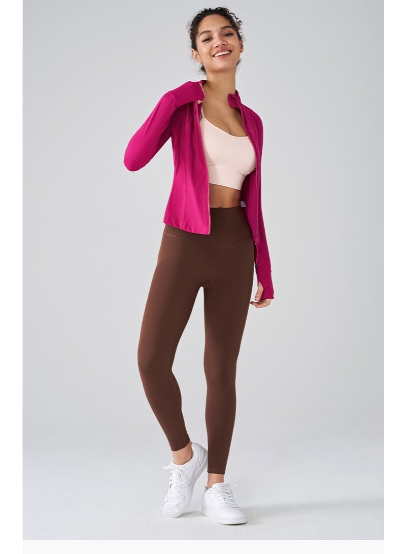 النساء الأكمام الطويلة رقيقة تناسب الوقوف طوق حماية الشمس سترة رياضية تنفس بدلة اليوغا ورد الوردي - Image 2