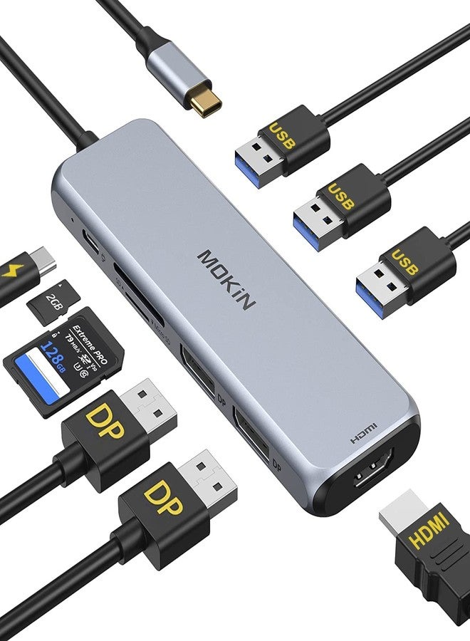 MOKiN Docking Station Dual DisplayPort, USB C Hub Dongle with 2 DP, HDMI, 3 USB A 3.0, SD & Micro SD Slot, PD Charging Port for MacBook/Dell XPS/Steam Deck/HP/Lenovo ThinkPad/Microsoft Surface - Image 1