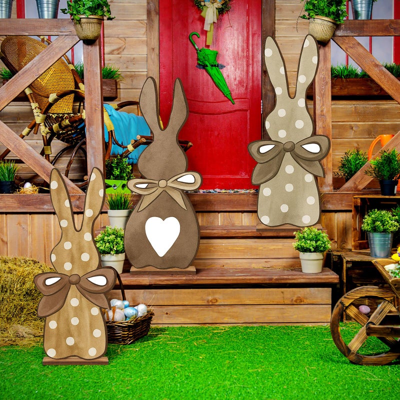 Vercraft 3 Pcs Outdoor Easter Decorations for Porch Large Wooden Easter Bunny Porch Sign Rustic Polka Dot Bunny with Bow Spring Party Decor for Front Door Yard Garden, 23.6 Inch - Image 5